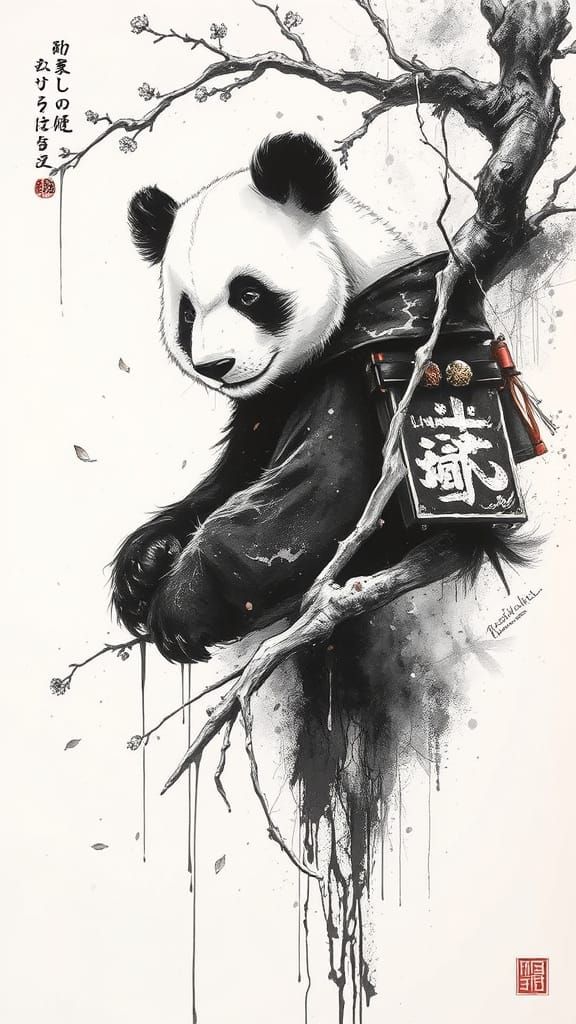Panda in Traditional Japanese Art Style