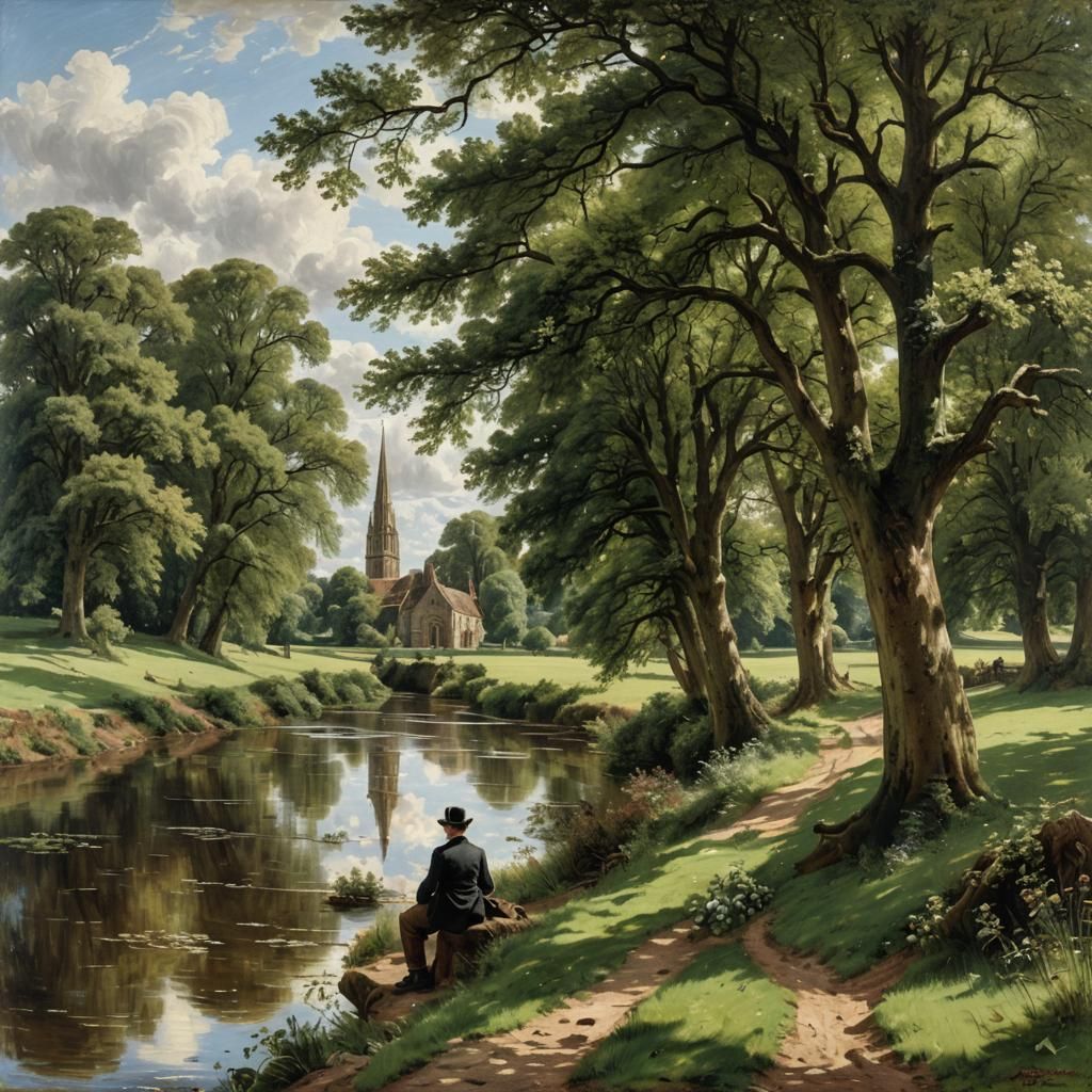 John Constable by River, Oil Painting