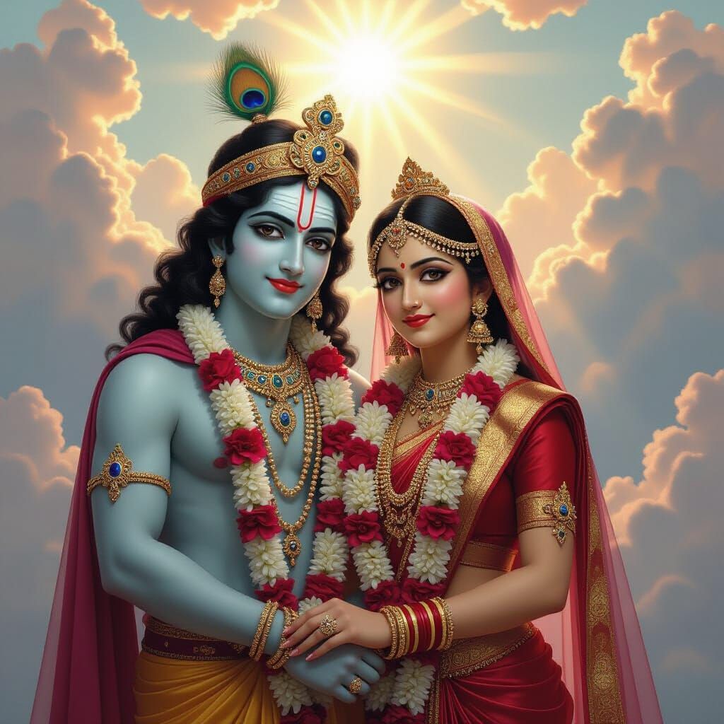 Radha and Krishna Portrait in Heavenly Light