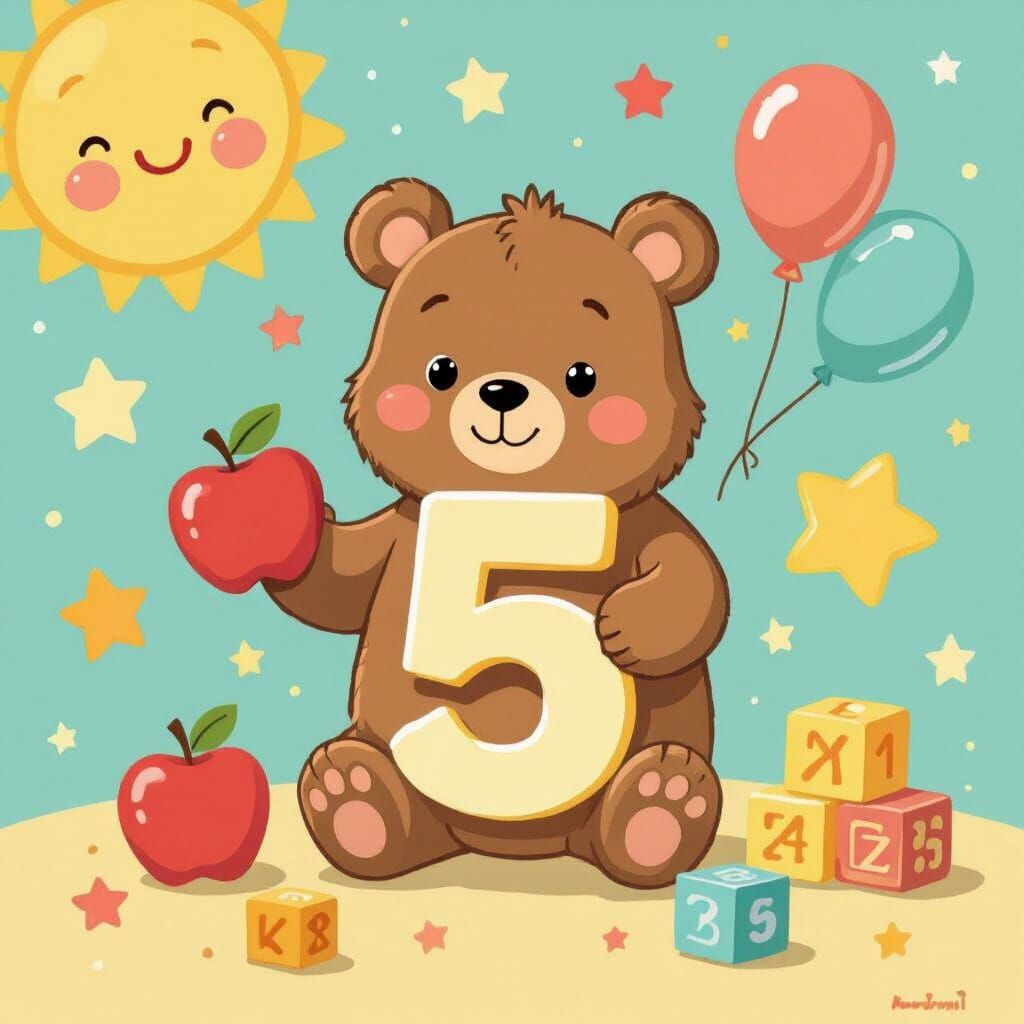 Cartoon Bear Math Concept in Pastel Colors