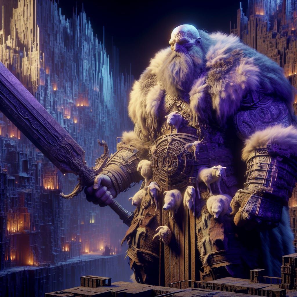 Giant Barbarian with Great Sword in Medieval City