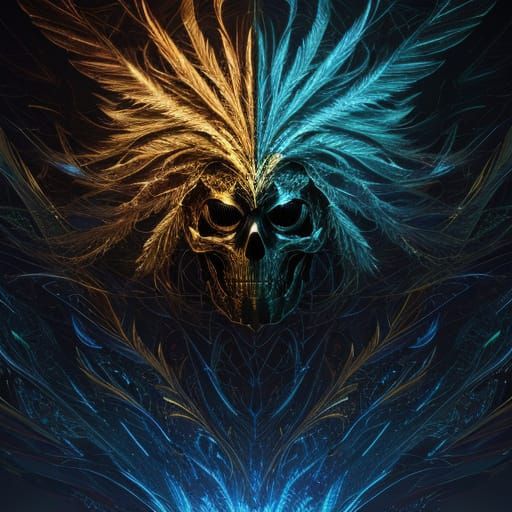Bioluminescent Cyberpunk Phoenix Skeleton in Blue Fire