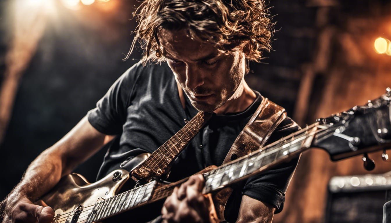 Guitarist's Intense Solo: Hyperrealistic Professional Photog...