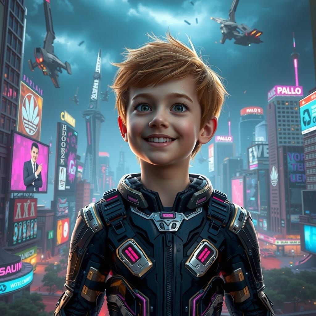 Cyberpunk Hero in Futuristic Cityscape