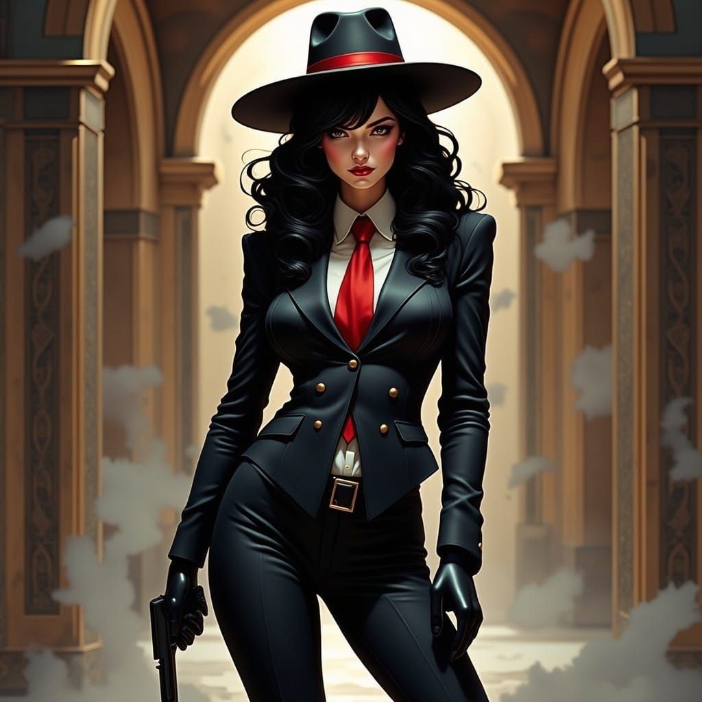 Regal Female Mafia Boss Exudes Power and Strength