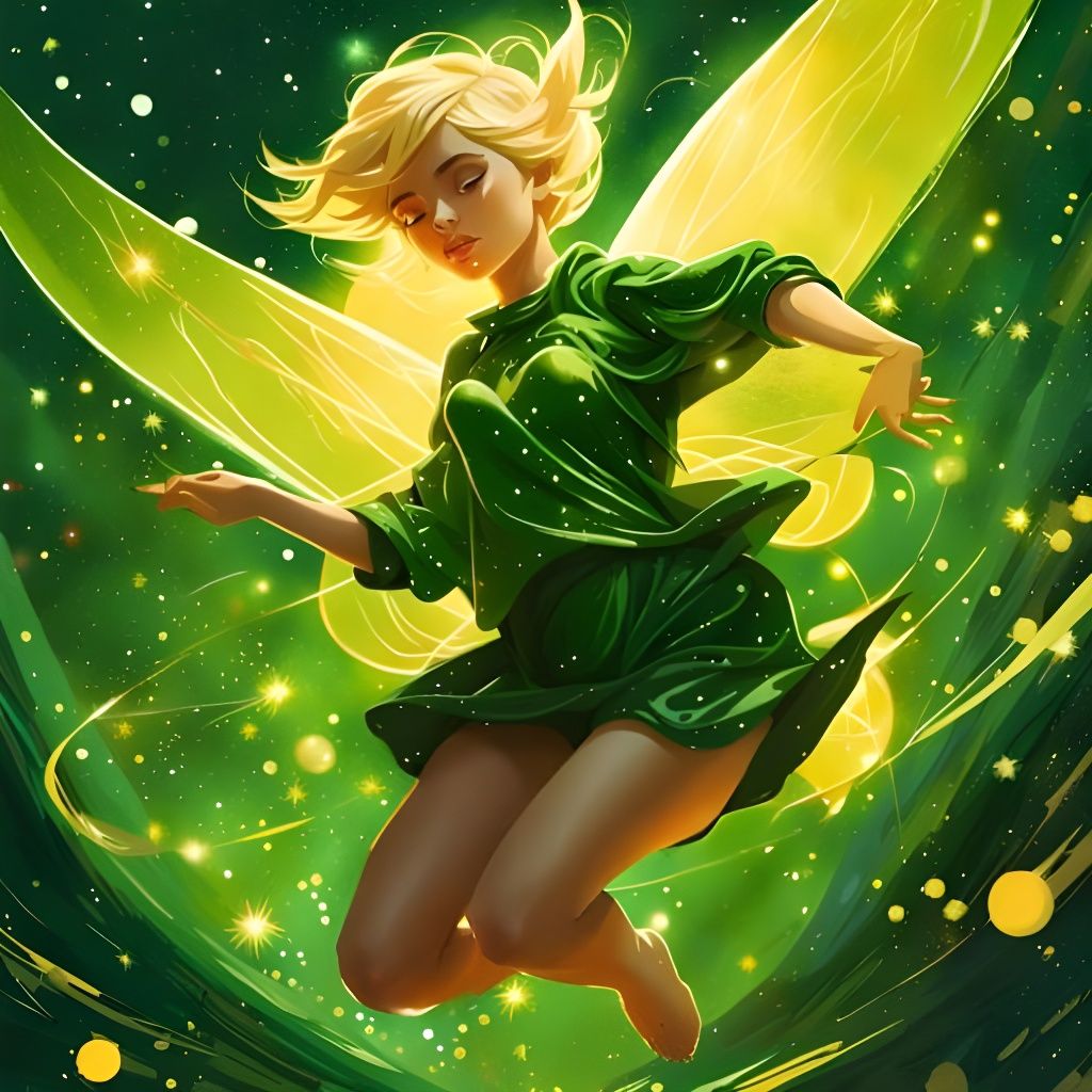 Tinkerbell in Starry Cosmic Flight, Hyperdetailed Portrait