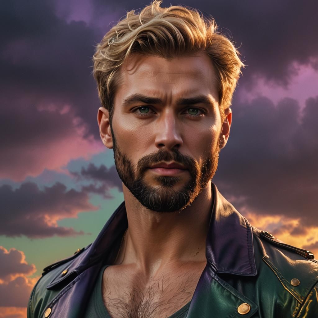 Handsome Man with Blond Hair and Beard in Digital Art