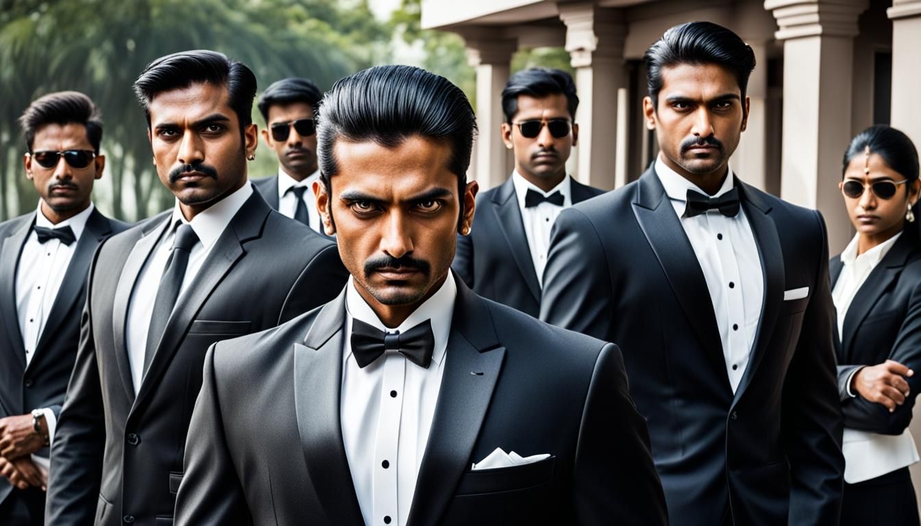 Indian Businessman with Teenage Bodyguards