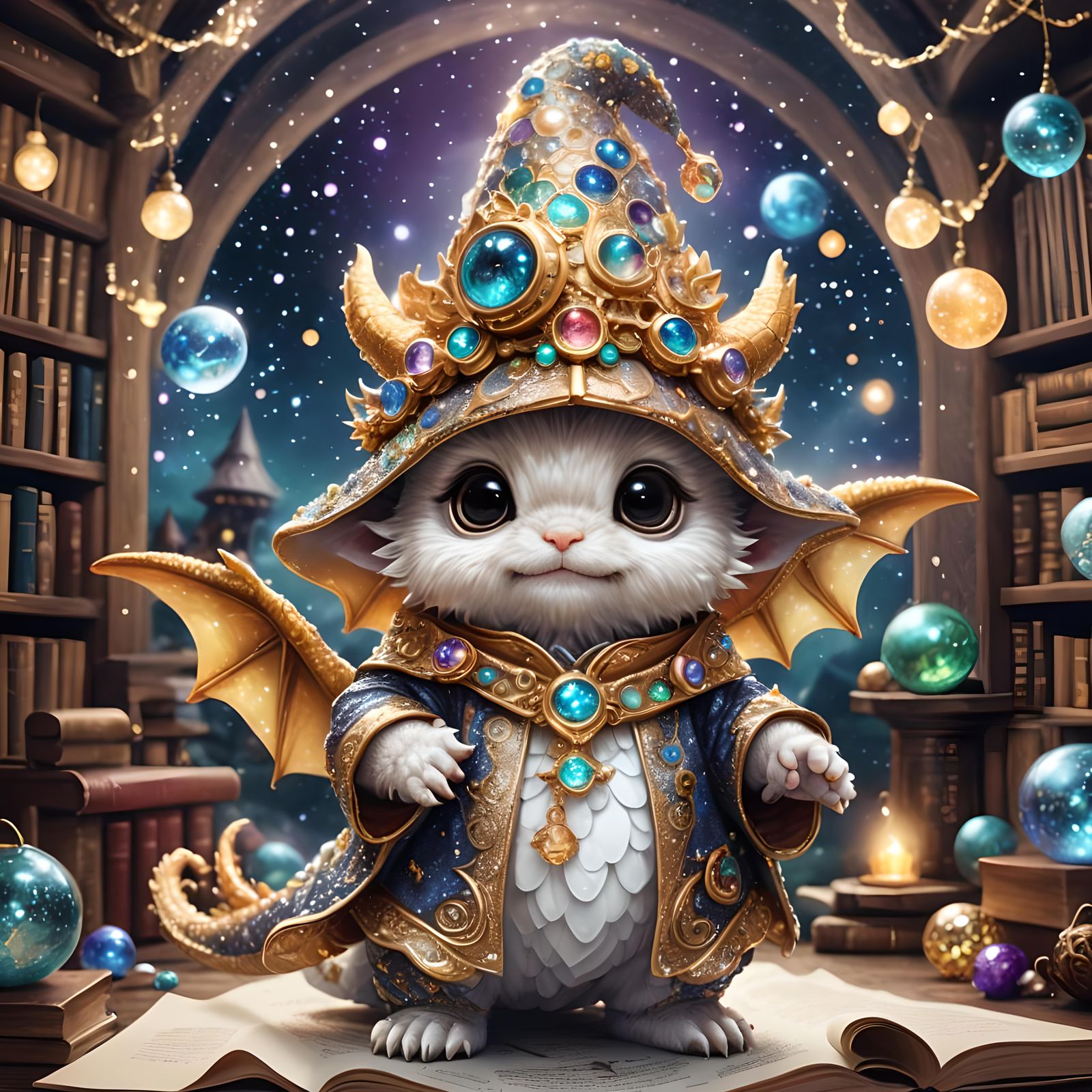 Adorable Chibi Dragon Wizard Casting Magic