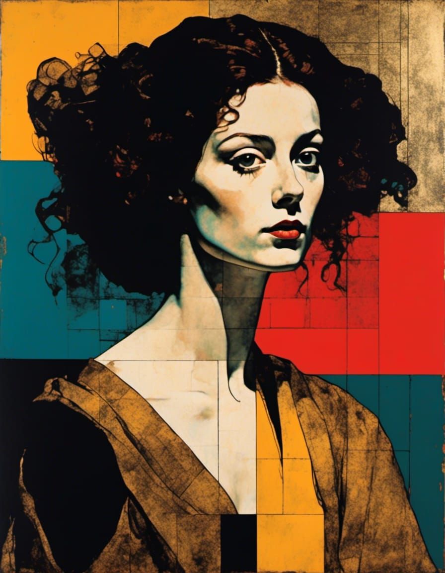 Neo-Expressionist Woman Altarpiece in Pop Art Style