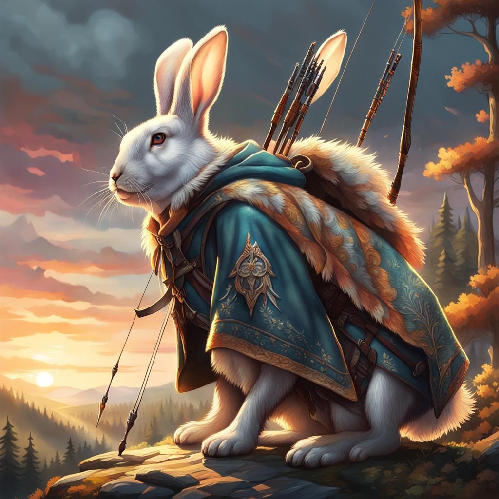 Rabbit Archer on Cliff at Sunset