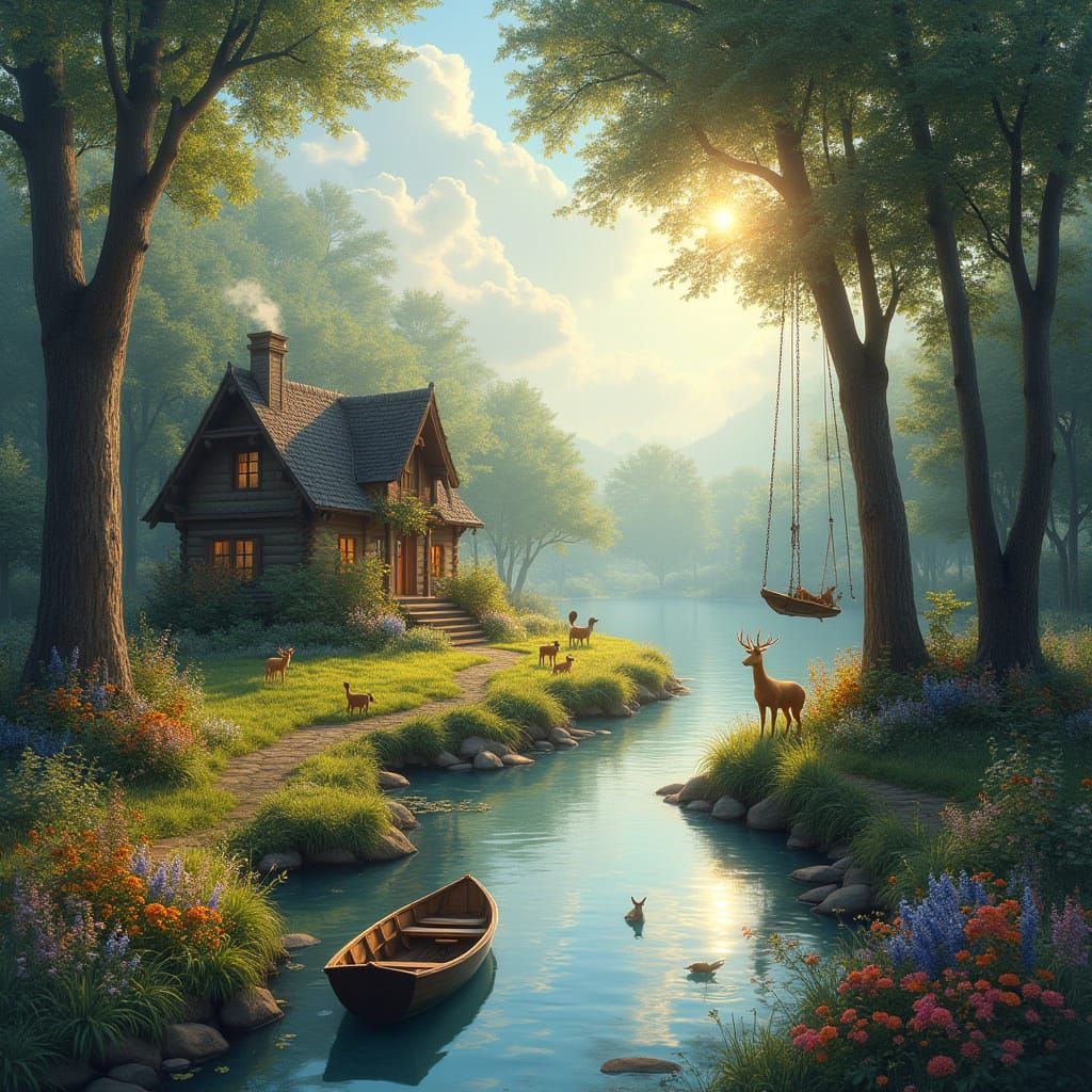 Idyllic Forest Sanctuary in Dreamy Ethereal Style