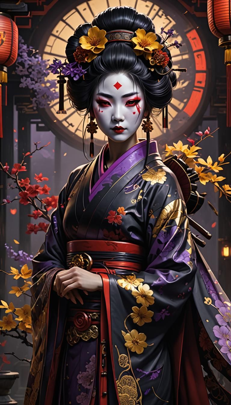 Gothic Geisha with Red and Black Details