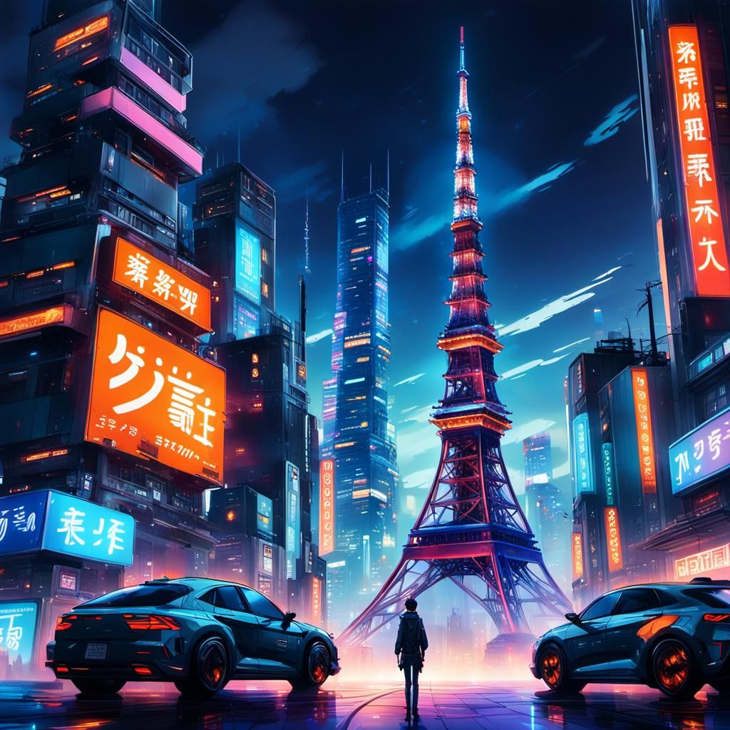 Cyberpunk Tokyo Tower in 2050 A.D.