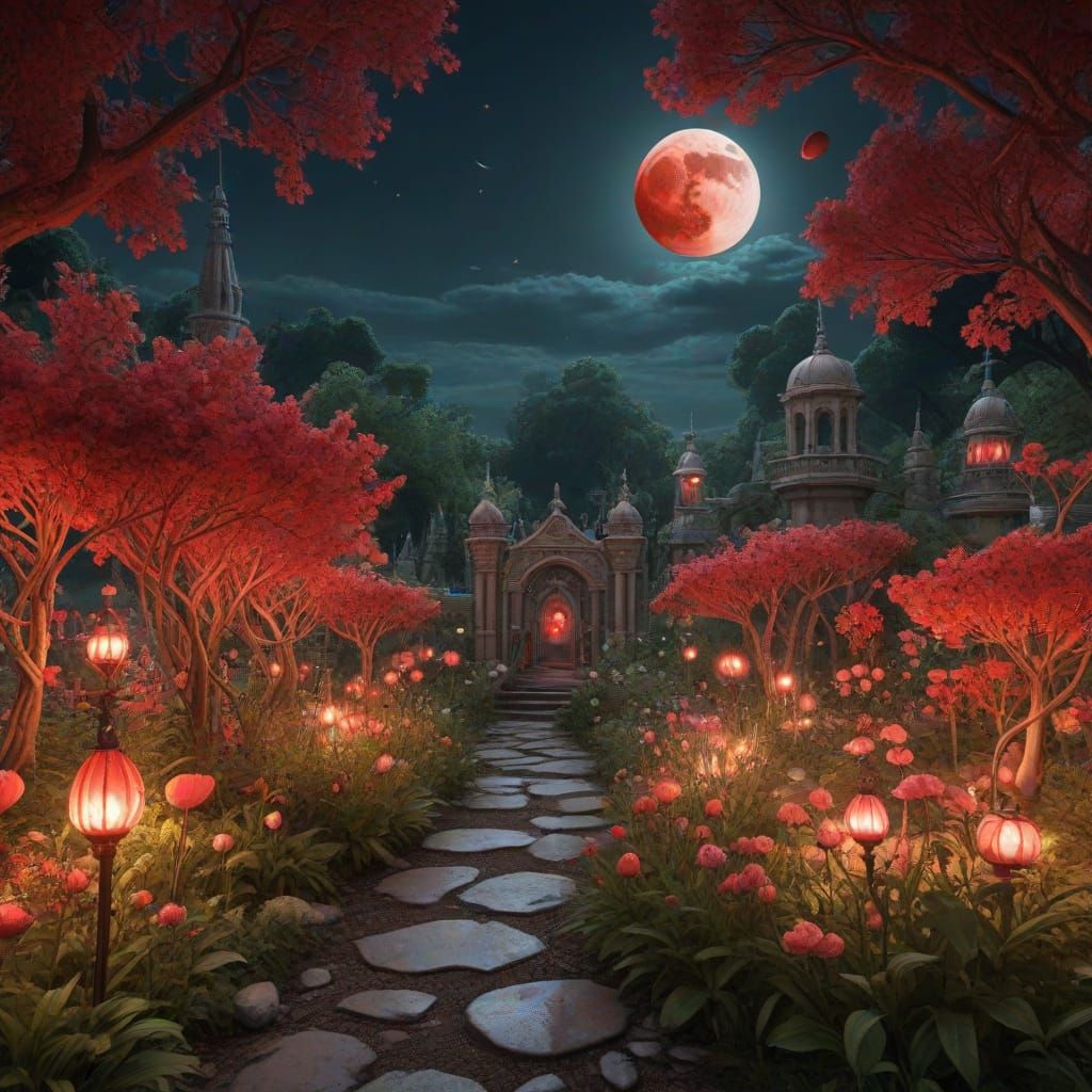 Poisonous Magical Garden Under Blood Moon