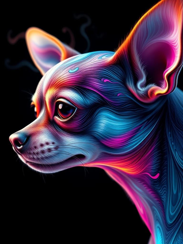 Hyperrealistic Chihuahua Portrait in Vibrant, Swirling Color...