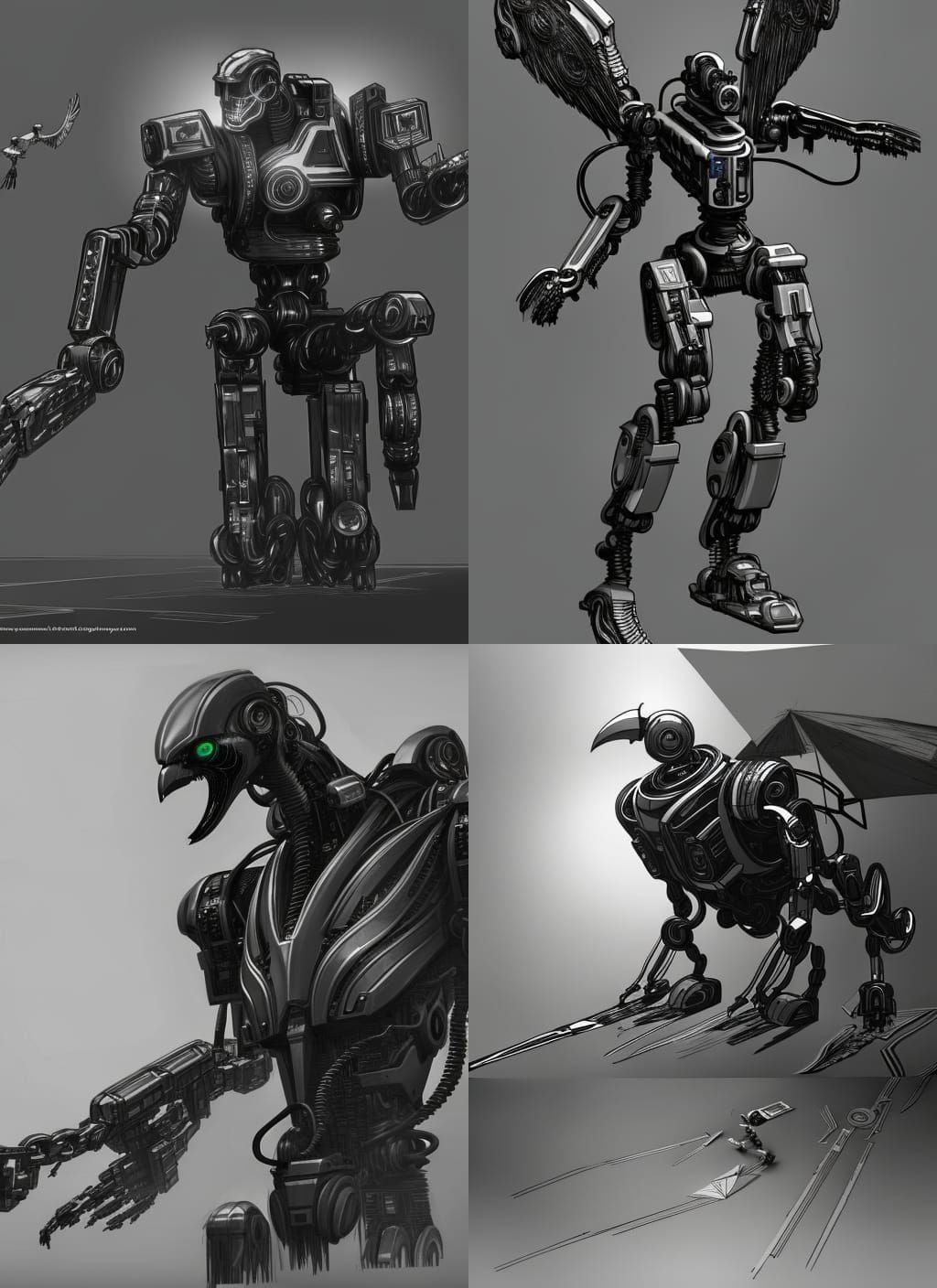 Cyberpunk Robotic Raven Concept Sketch