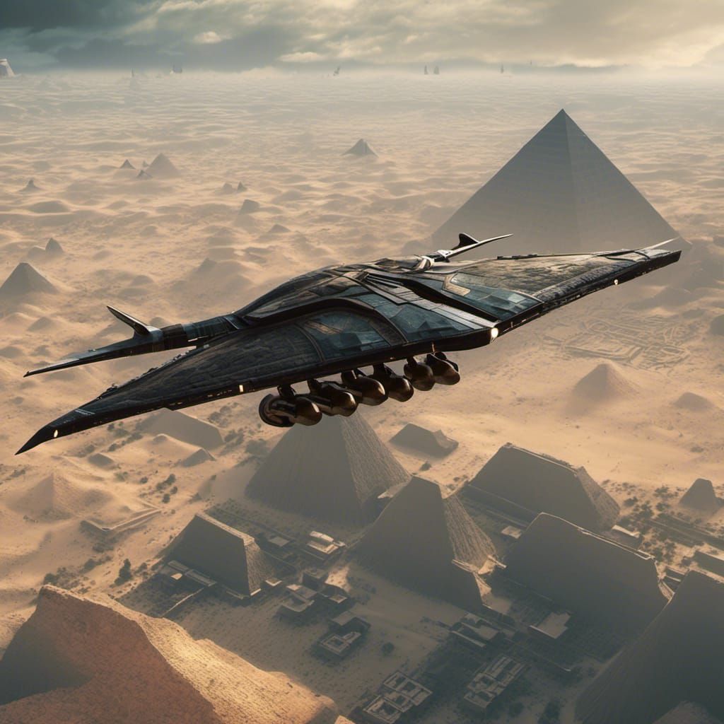 Klingon Warbird Soaring Over Giza Pyramids