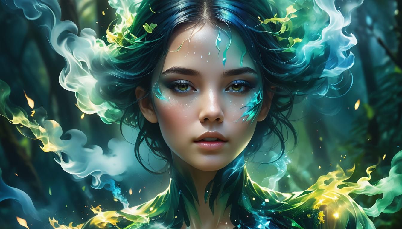 Ethereal Smoke and Water Woman in Digital Art