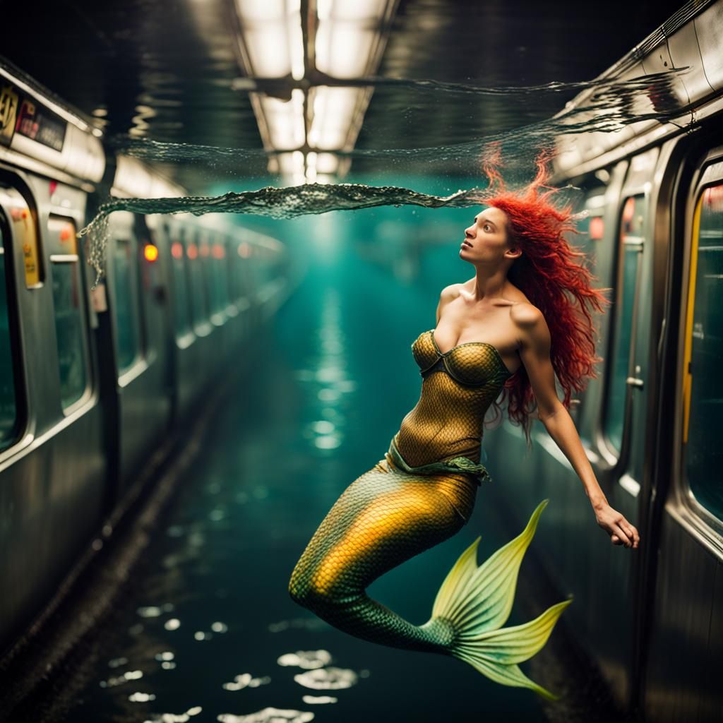 Mermaid in Flooded Subway: A Photorealistic Vision
