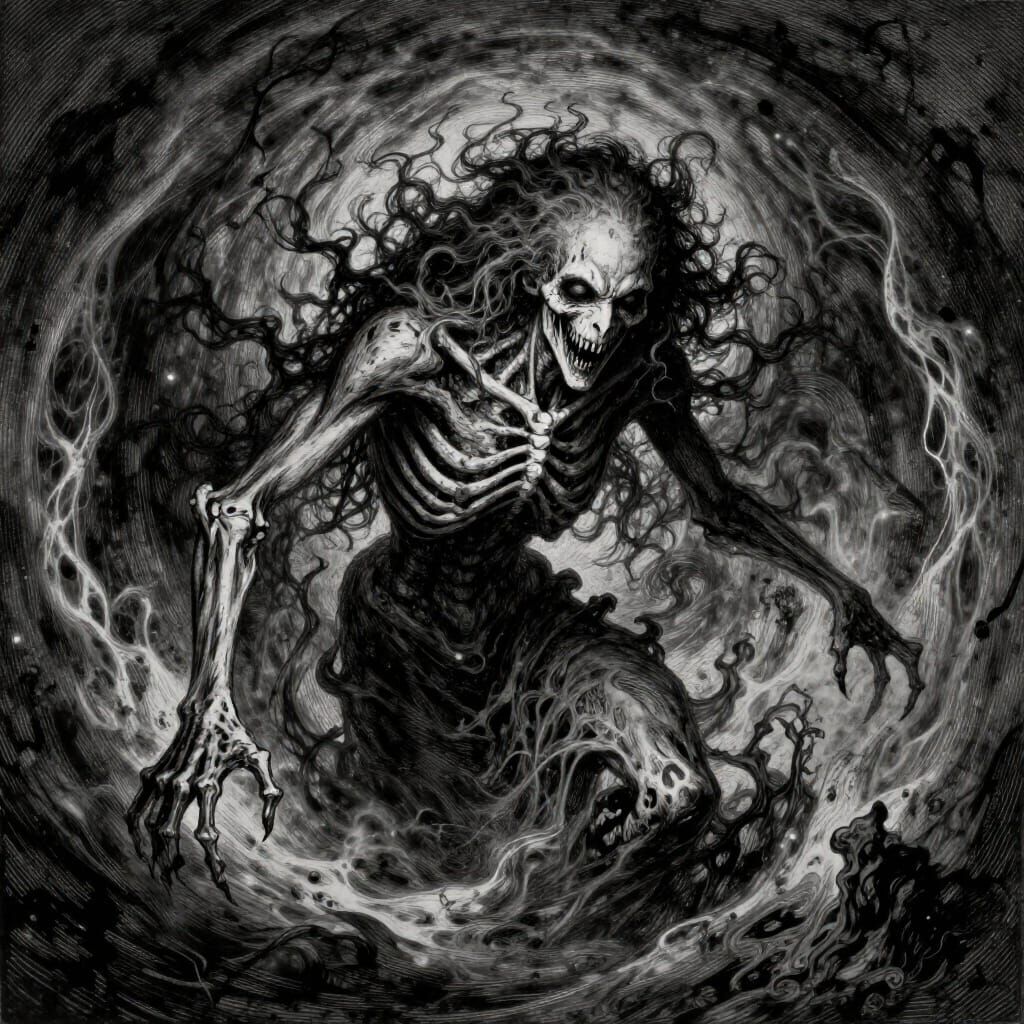 Nightmarish Figure Emerging From Cosmic Horror Vortex