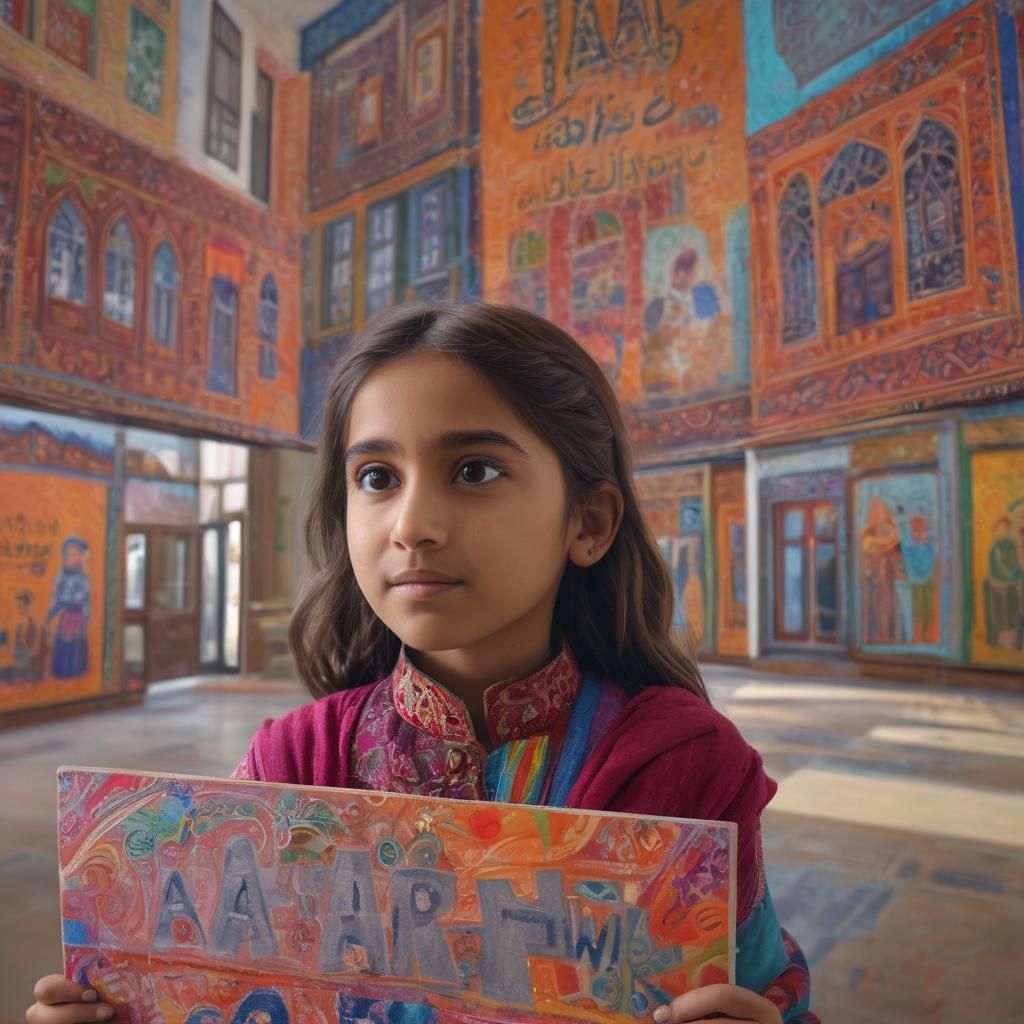 Pakistani Girl's Joyful Welcome: Hyperrealistic Concept Art