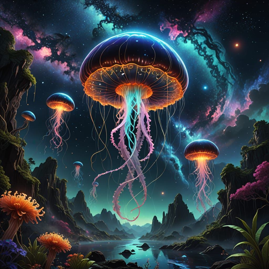 Ethereal Cosmic Jellyfish Illuminates Deep Space with Soft G...