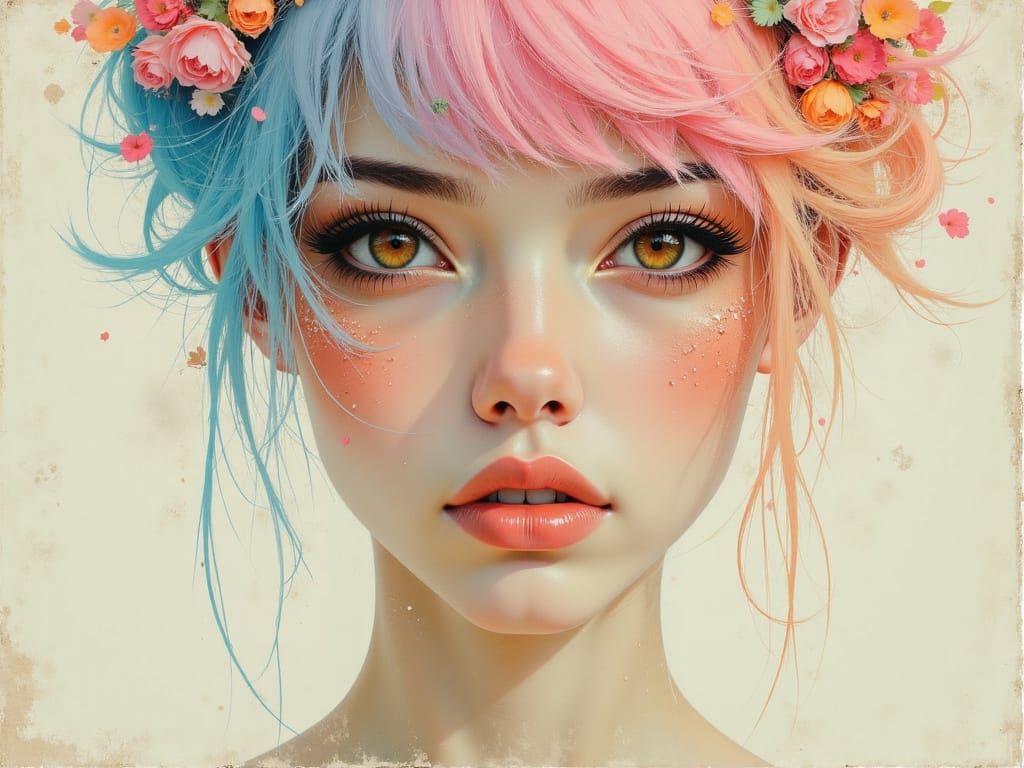 Ethereal Figure with Bold Lines in Pastel Hues