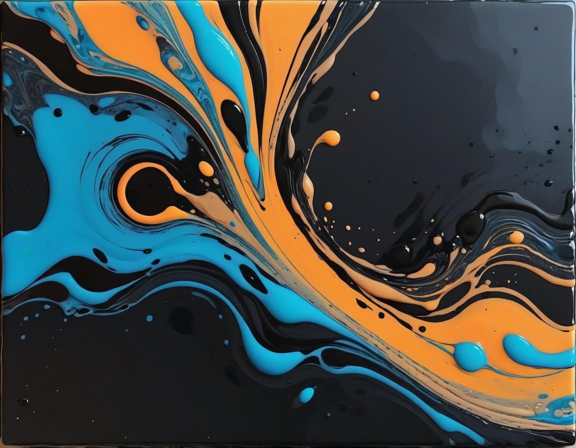 Dynamic Acrylic Paint Pouring Art on Black