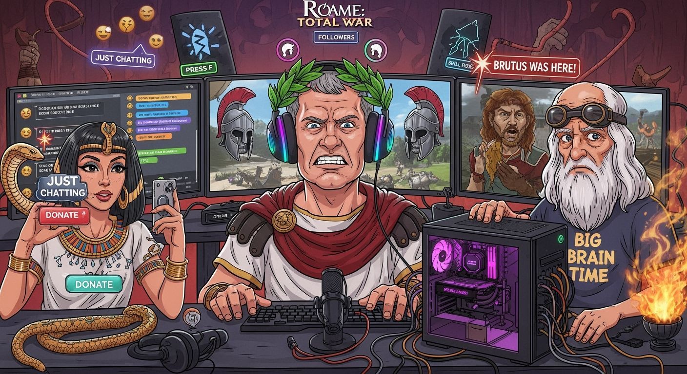 Historical Figures Streaming in RGB Neon Caricature