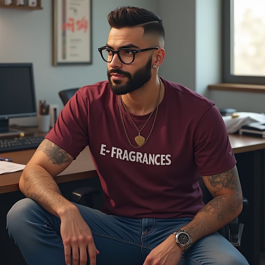 Hyperrealistic Portrait of Algerian Man in Office