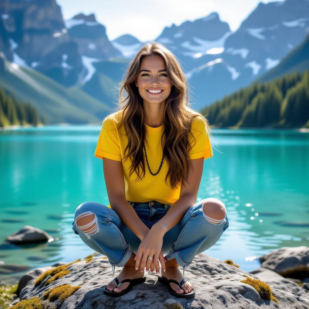 Czech Woman Smiling in Sunlight, Realistic Photography