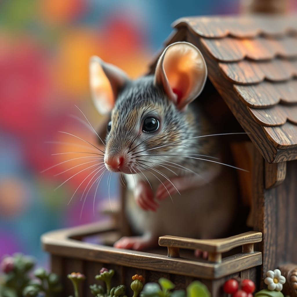 Mouse in a Vibrant Miniature House
