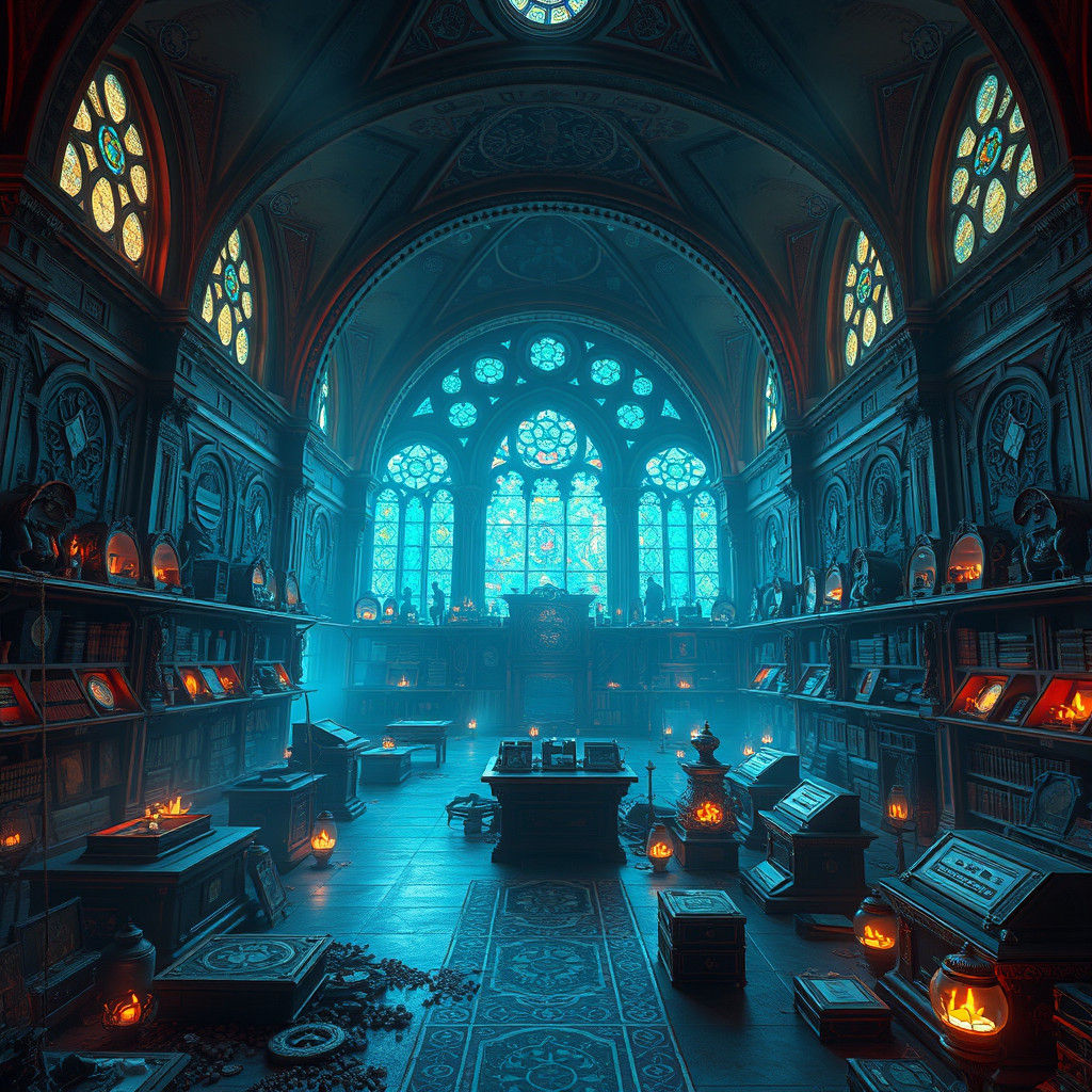 Mystical Archive of Ancient Relics in Digital Art Style
