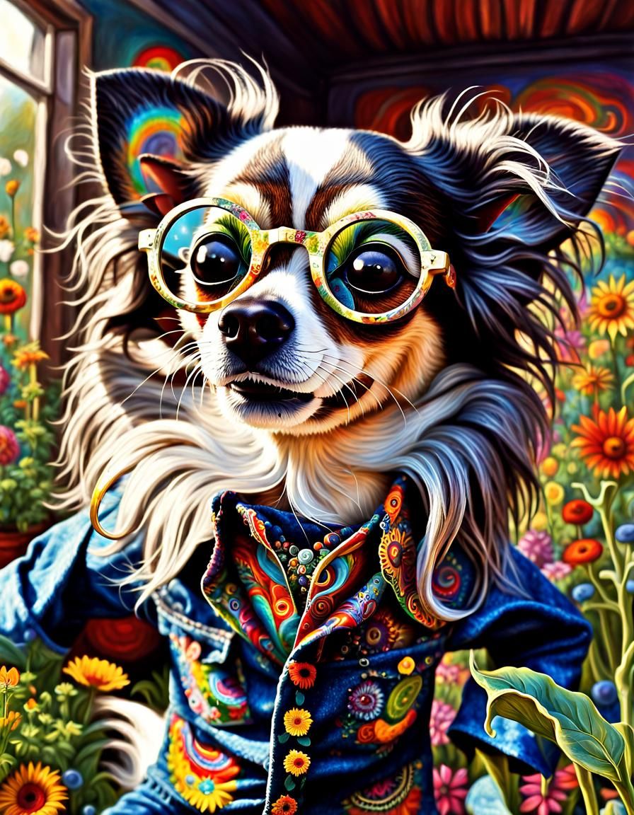 Anthropomorphic Chihuahua Dancing in Botanical Garden