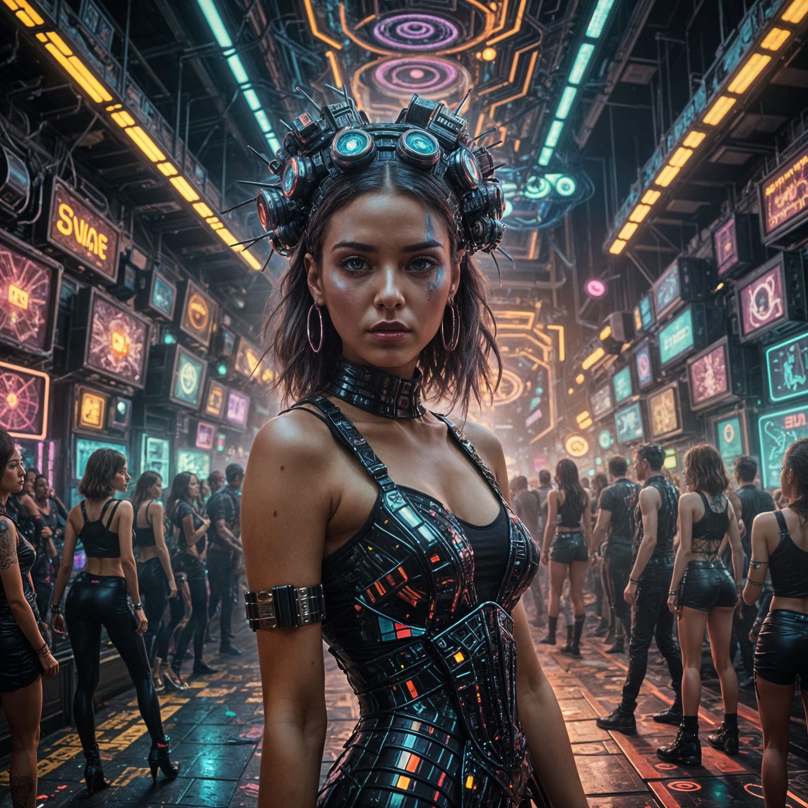 Surreal Cyberpunk Rave Girl in Psychedelic DMT Trip Style