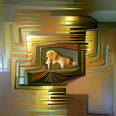 Golden Retriever Portrait in Art Deco Style