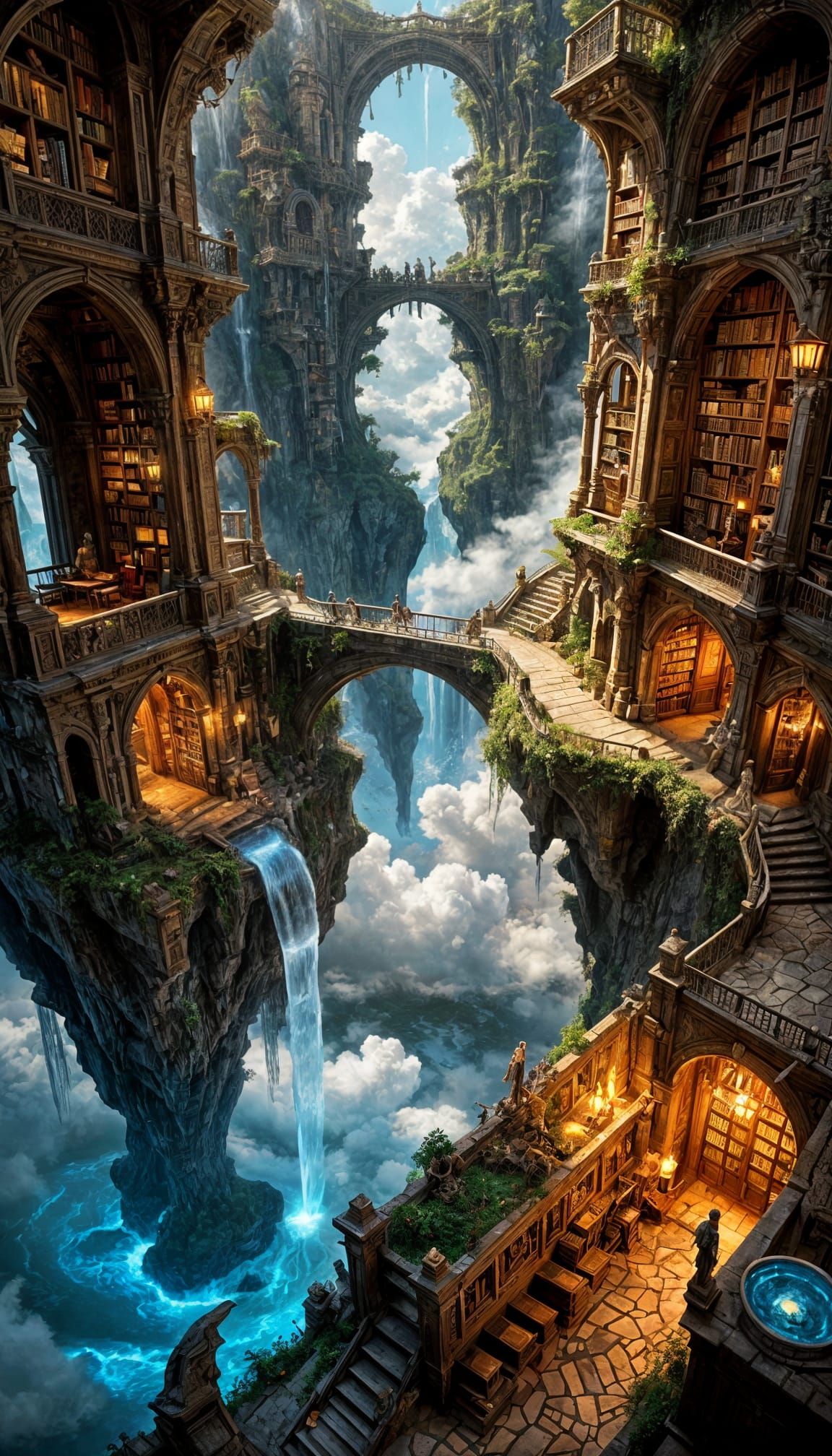 Epic Fantasy Sky Library Floating Island Concept Art
