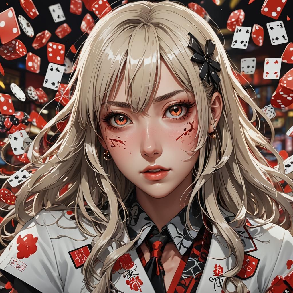 Hyperrealistic Anime Gambler in Kakegurui Style