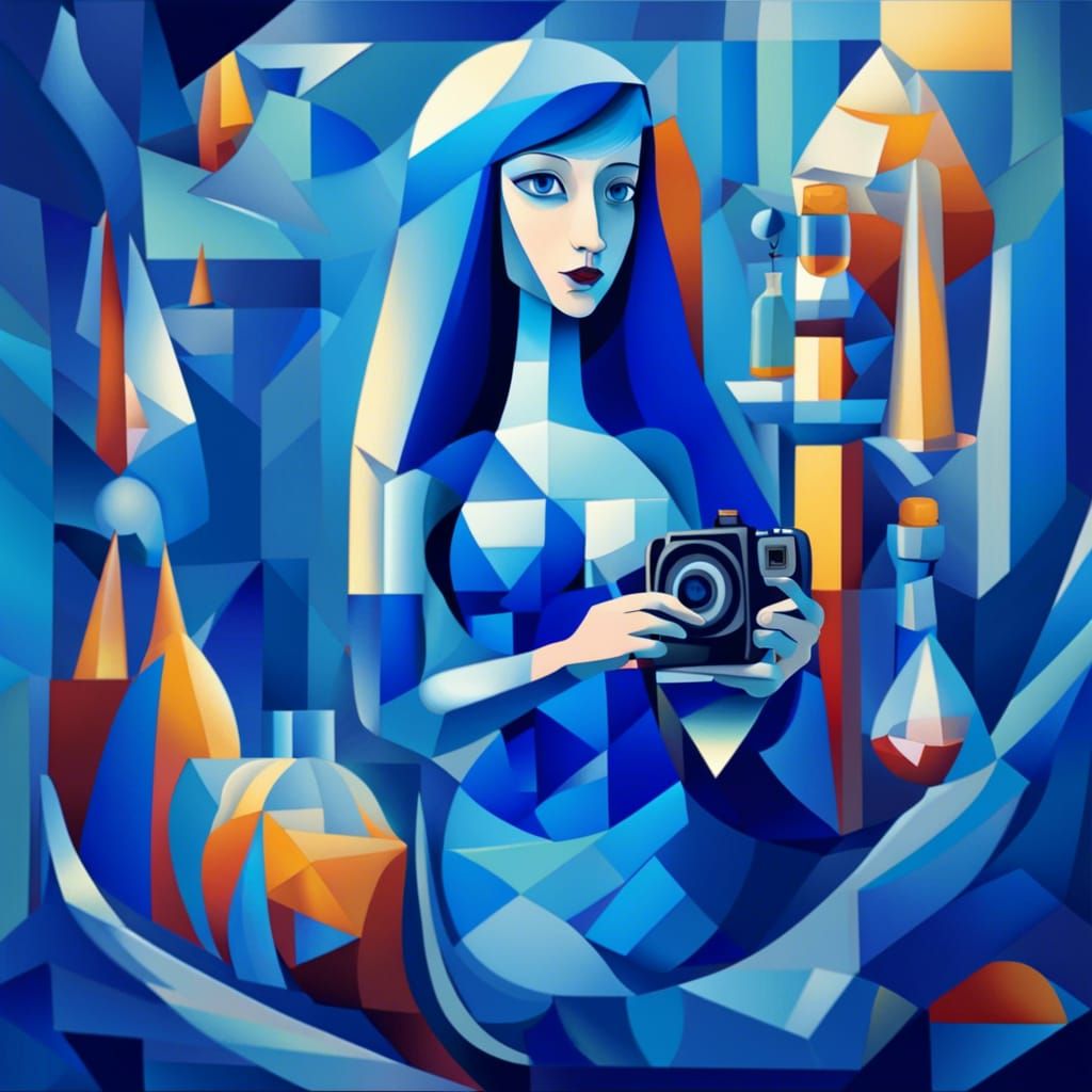 Blue Tang Mermaid in a Cubist Underwater Cave