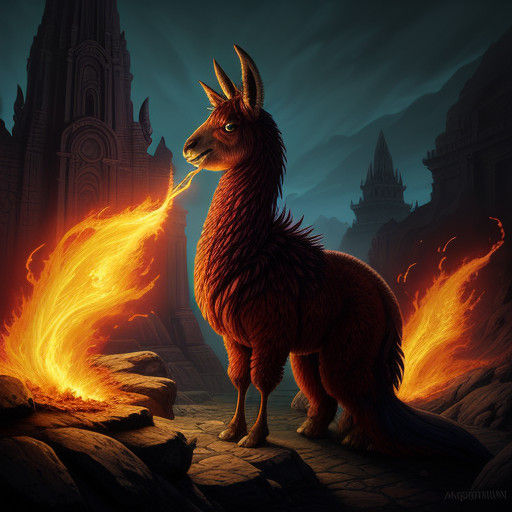 Celestial Llama Unleashes Fiery Fury in Ancient Temple