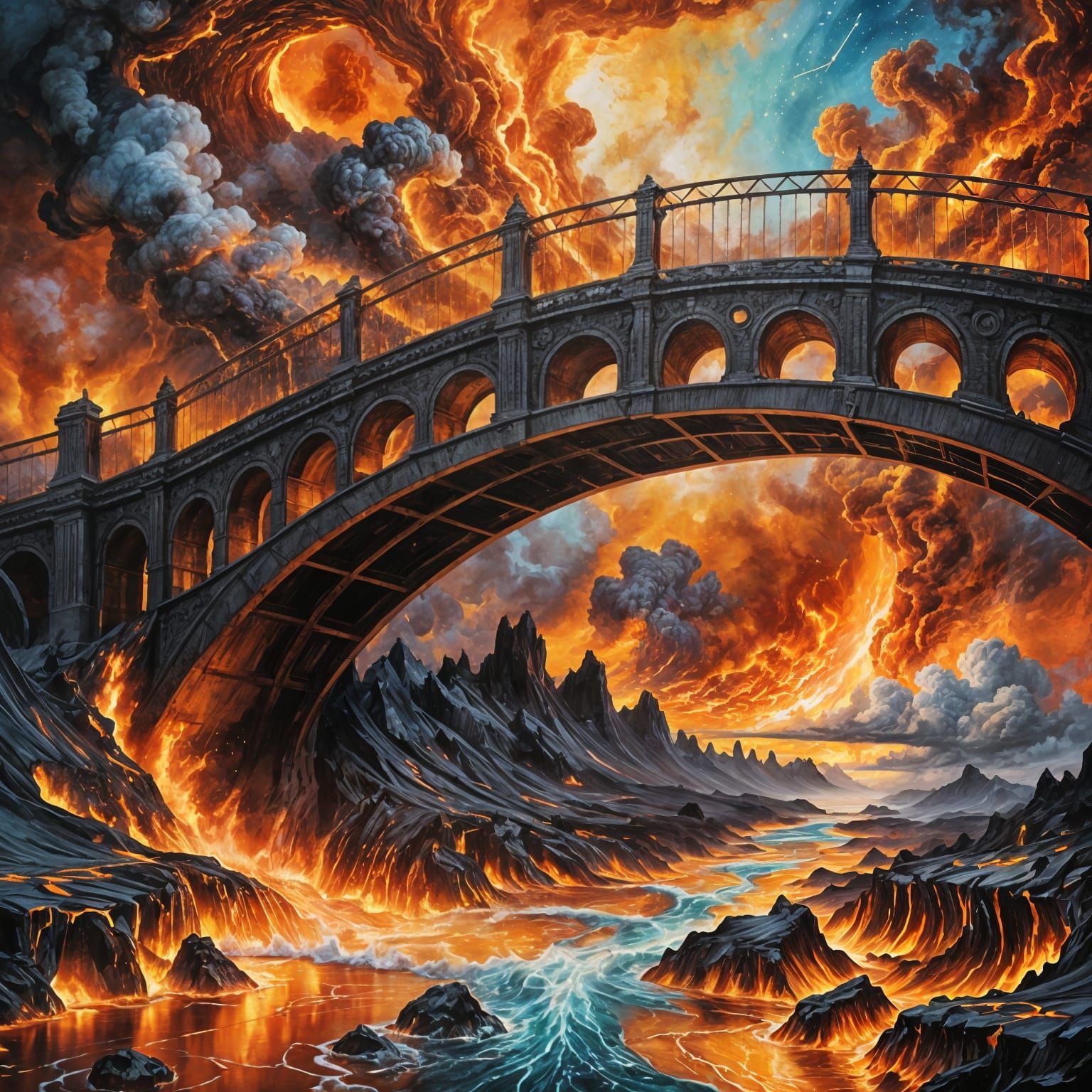 Celestial Bridge Over Molten Lava