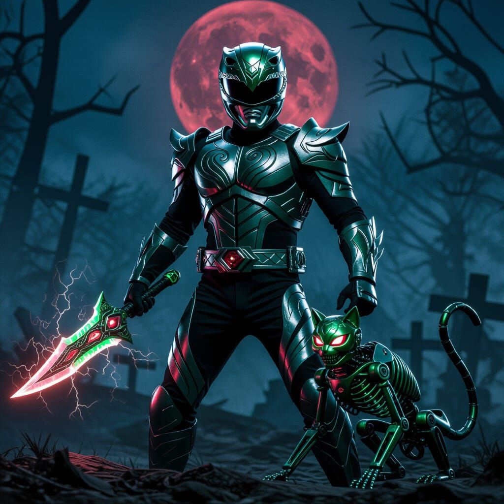 Halloween Power Ranger in Black Suit with Skeletal Helmet