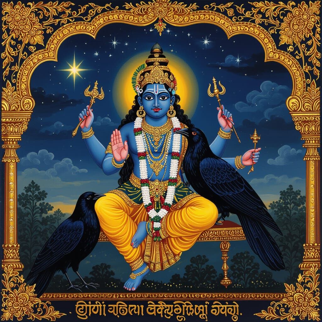 Lord Shani in Traditional Tanjore-Style Painting