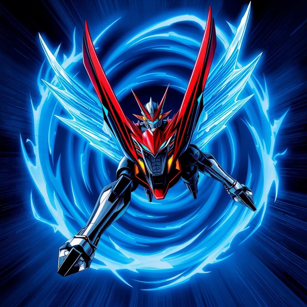 Mazinkaiser's Iconic Scrander Soars Through Vortex in Neon-L...