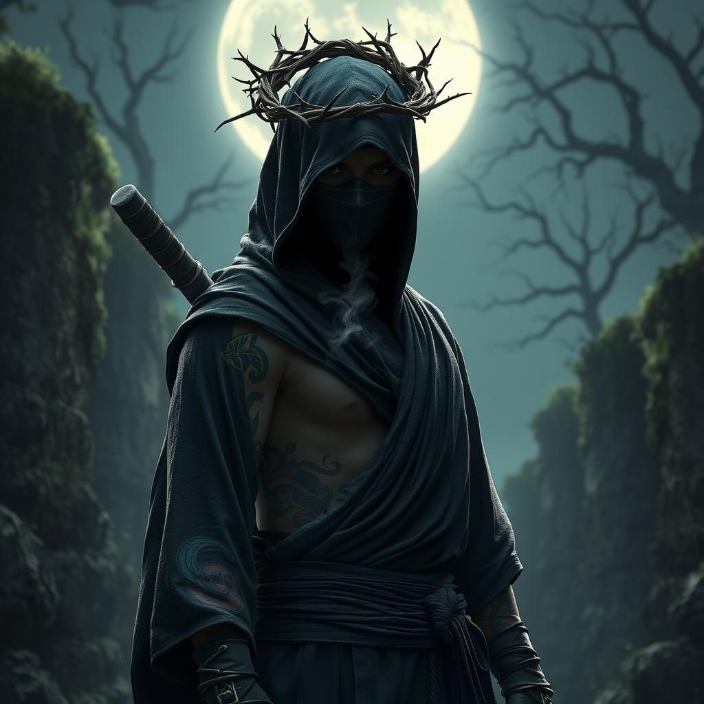 Ninja Warrior in Moonlight: Gothic Fantasy Art