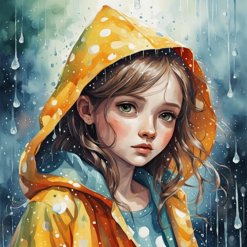 Girl in Raincoat: Whimsical Watercolor Illustration