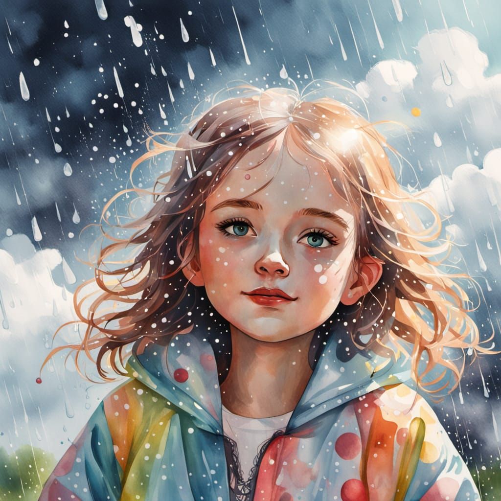 Girl in Raincoat: Whimsical Watercolor and Acrylic Art