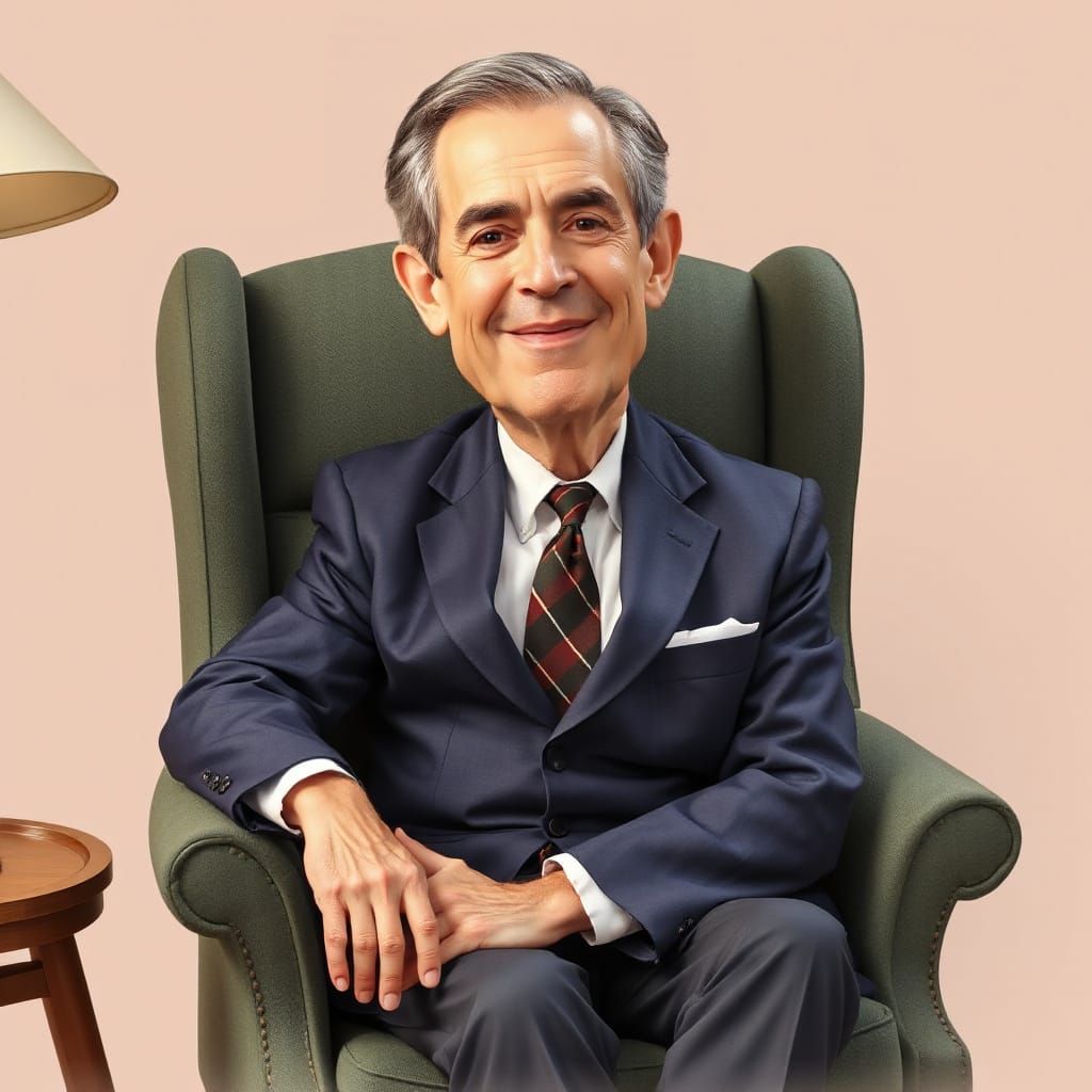 Caricature of Mr Rogers in an Armchair
