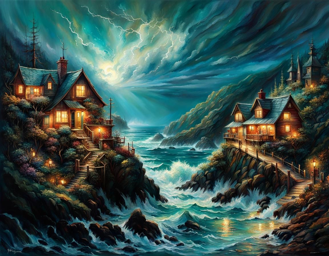Fantasy Landscape with Christmas Tree, Hyperrealism Style